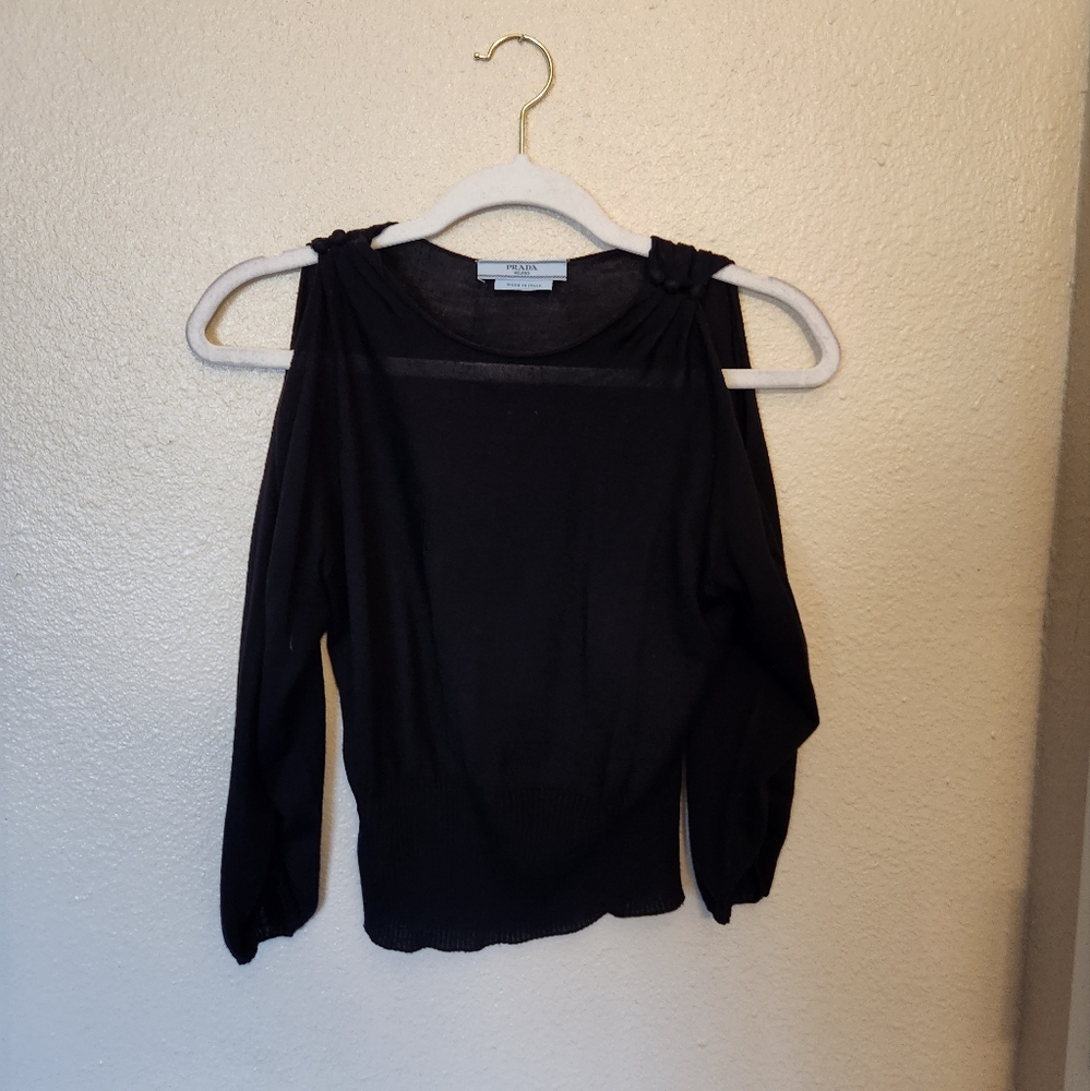 Black open shoulder Prada sweater